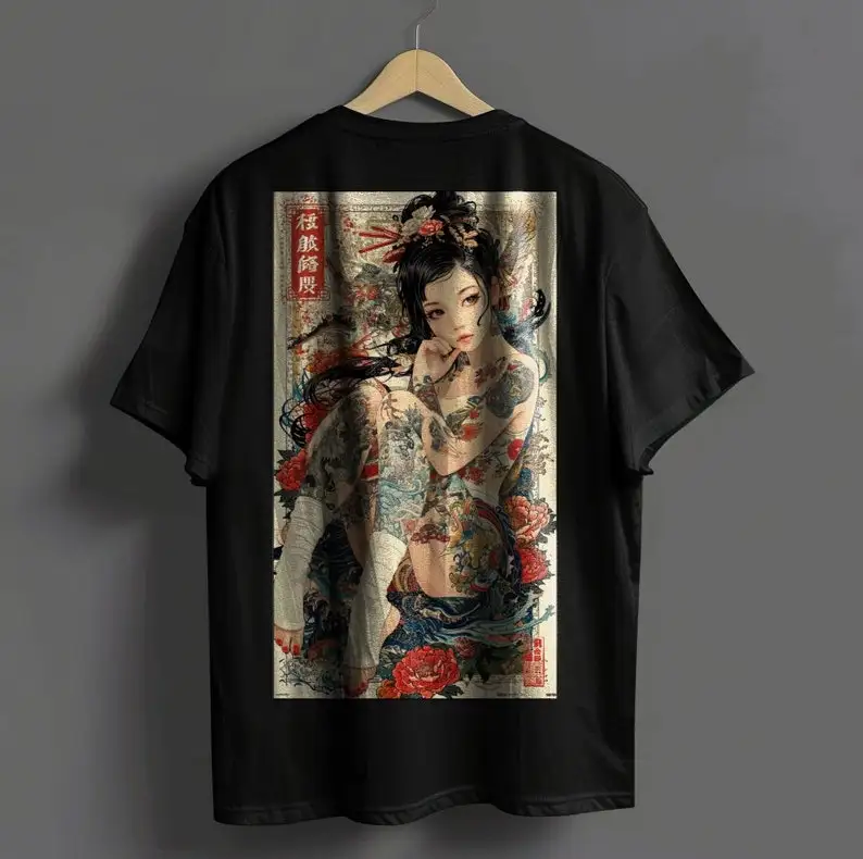 

Japanese Girl Harajuku Japanese Streetwear Exotic Tattoo Girl TShirt Y2K Top Anime Geisha Japanese