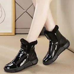 Mirror Leather Women Snow Boots Plush Warm Fur Causal Boots Shoes Sneakers Ankle Booties Platform Thick Sole Zipper Winter Shoes