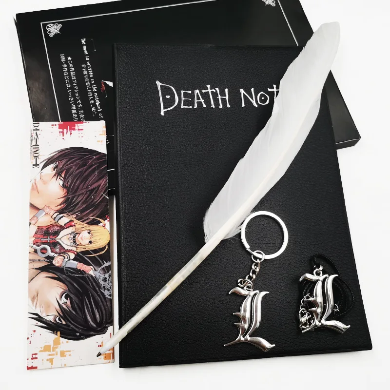 DEATH NOTE デスノート 切り抜き リングファイル付 Death Note Notebook Gift Set (8PCS) with Feather Pen Birthday