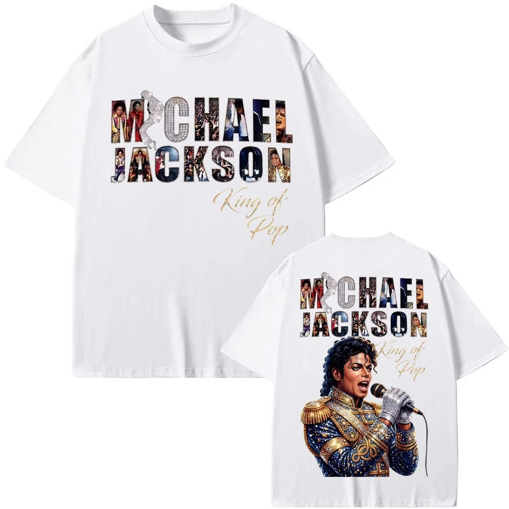 2026 King of Pop Halftone Glove Retro MJ T-shirts Men Women Harajuku Gothic Cool Y2K T-shirt Casual O-Neck Loose Tops view 3