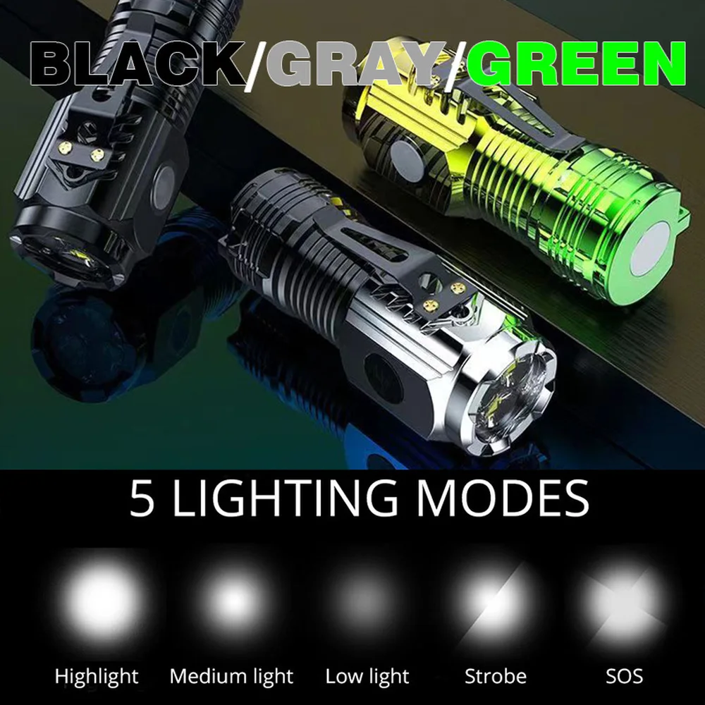 Mini-Taschenlampe, leistungsstarke taktische Taschenlampe, USB wiederaufladbar, multifunktional, wasserdicht, für Camping, Angeln, Jagd, Licht