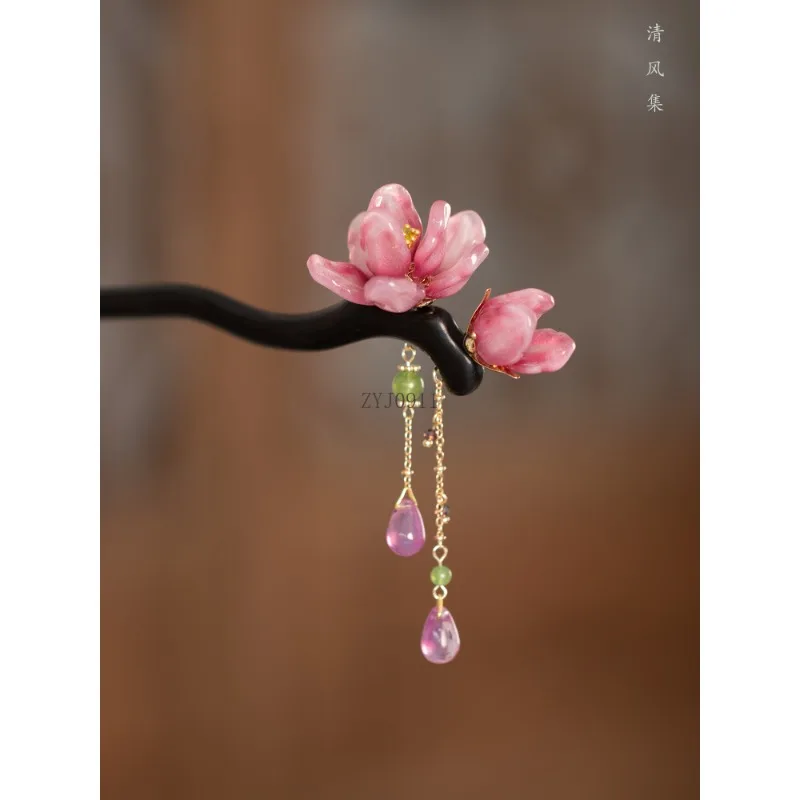 골동품 머리핀 여성 산책 술 디스크 머리 나무 머리핀 치파오 머리 장식 새로운 중국어 액세서리