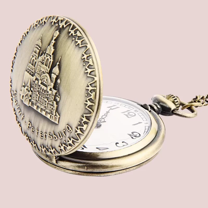 Classical castle pocket watch European and American large embossed church lace brushed texture pocket watch