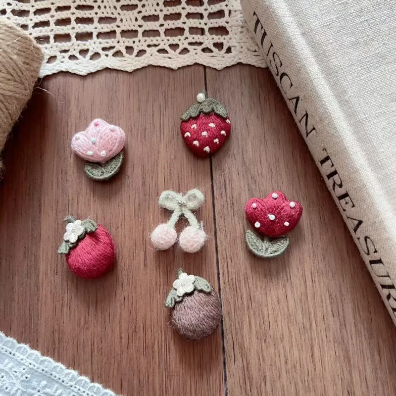 High Quality Soft Embroidery Patch Strawberry Mushroom Heart Flower for Children Hair Clip Shoe Tights Hat Clothing Trim