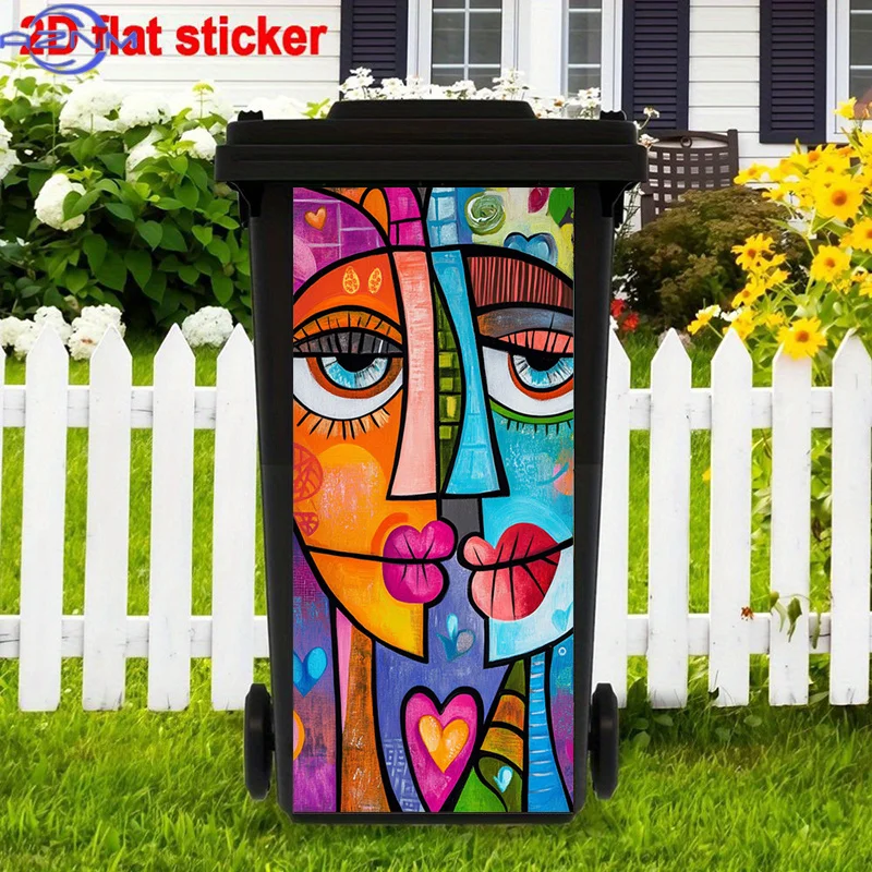 Abstract Stickers Decoration, Love Couple Portrait Stickers, Romantic Heart Shapes Trash Can Decal Modern Artistic StickersMod