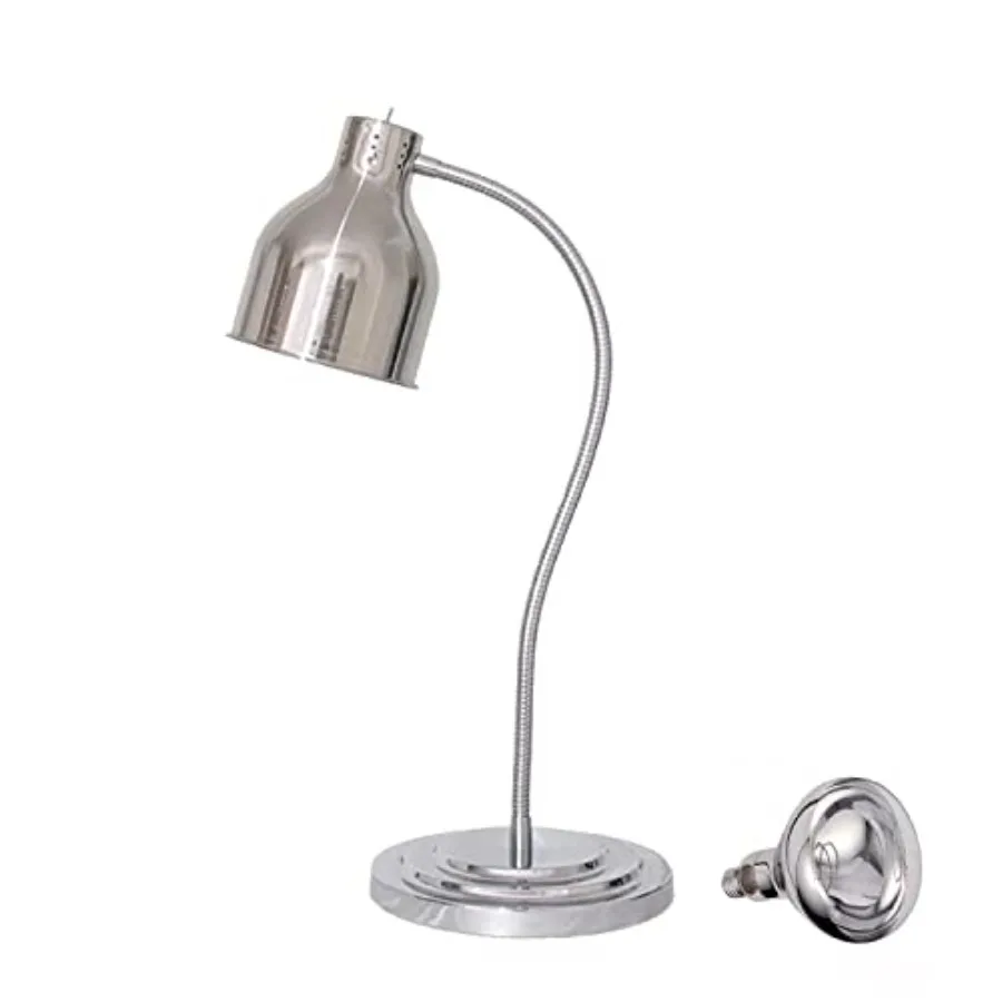 

Restaurant food warmer lamp: single-bulb portable heating lamp with silver metal arm for commercial kitchen use, durable stainl