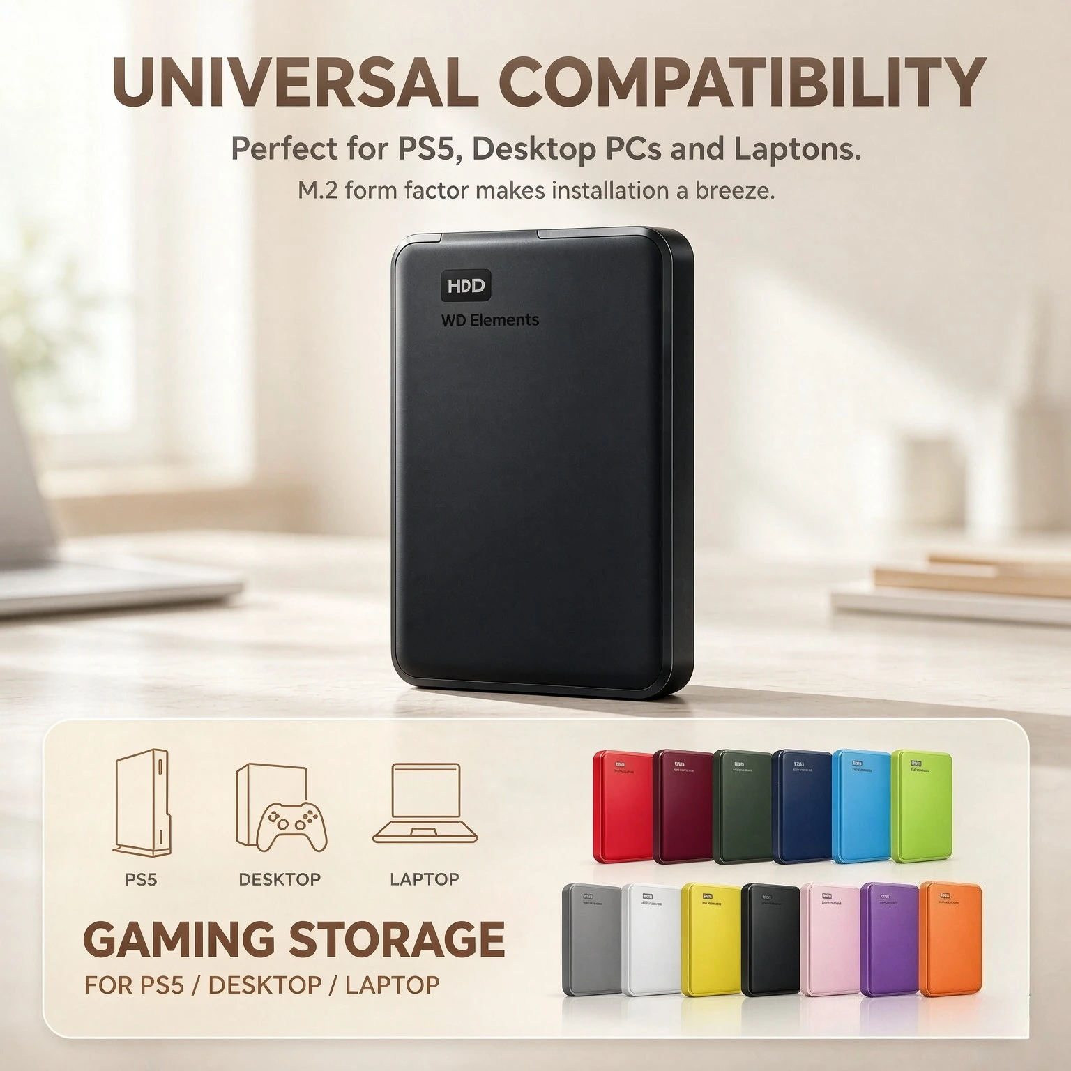 Original WD 02 Portable External HDD High Speed Mobile Hard Disk Compatible with Laptop Desktop PC Mac for File Data Storage