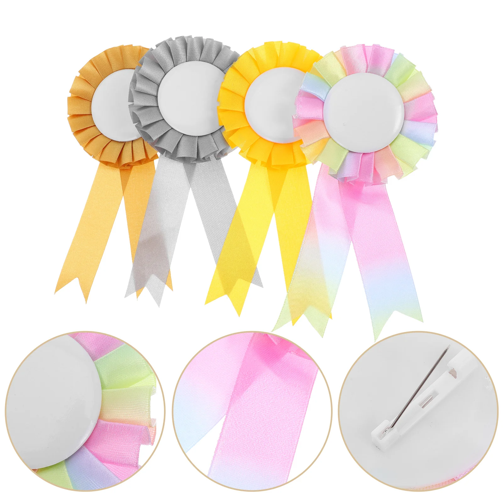 4 Pcs Color Corsage Birthday Badge Ribbon Rosette Roses Award Ribbons Rosettes Pins