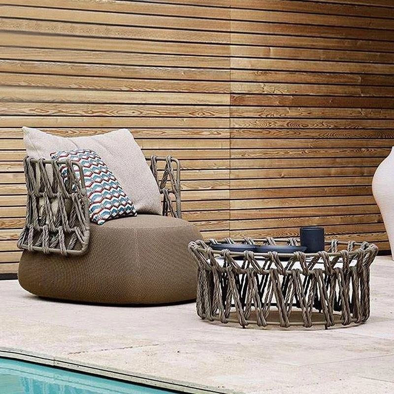 Rattan Aluminum Outdoor Sofa Set Patio Furniture With Removable Cushion Round Coffee Table For Backyard Garden Villa Homestay