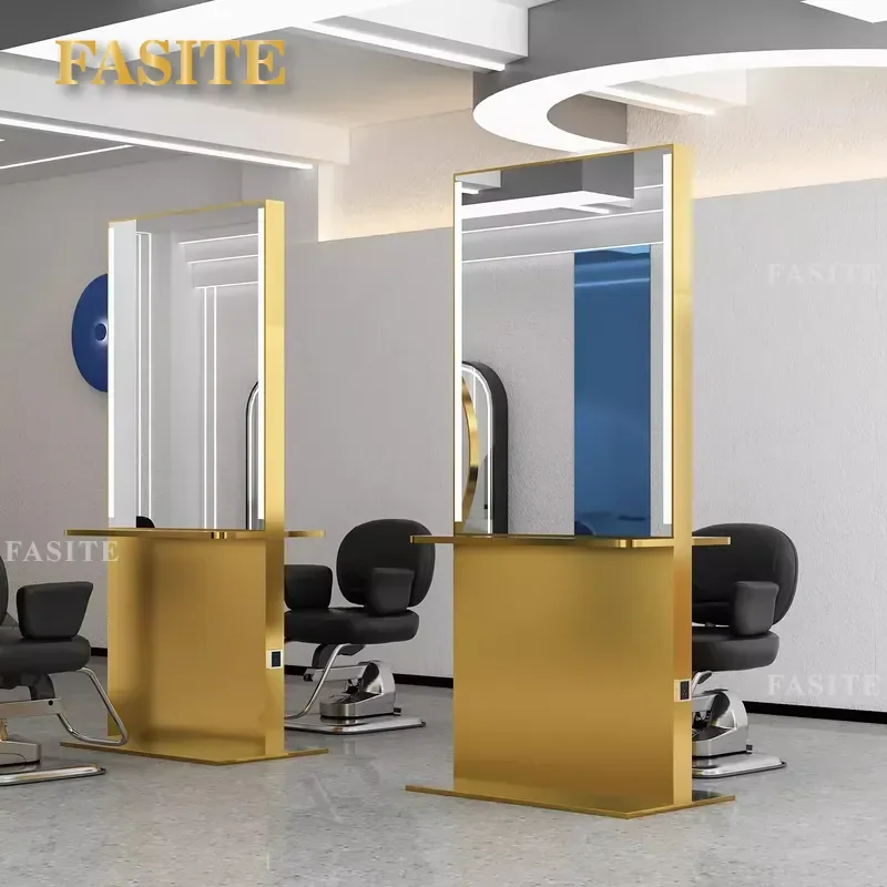For Hair Barber Shop Wall Mounted Double Sided Floor to Ceiling Mirror Table Furniture for Hair Cutting Perm Dyeing