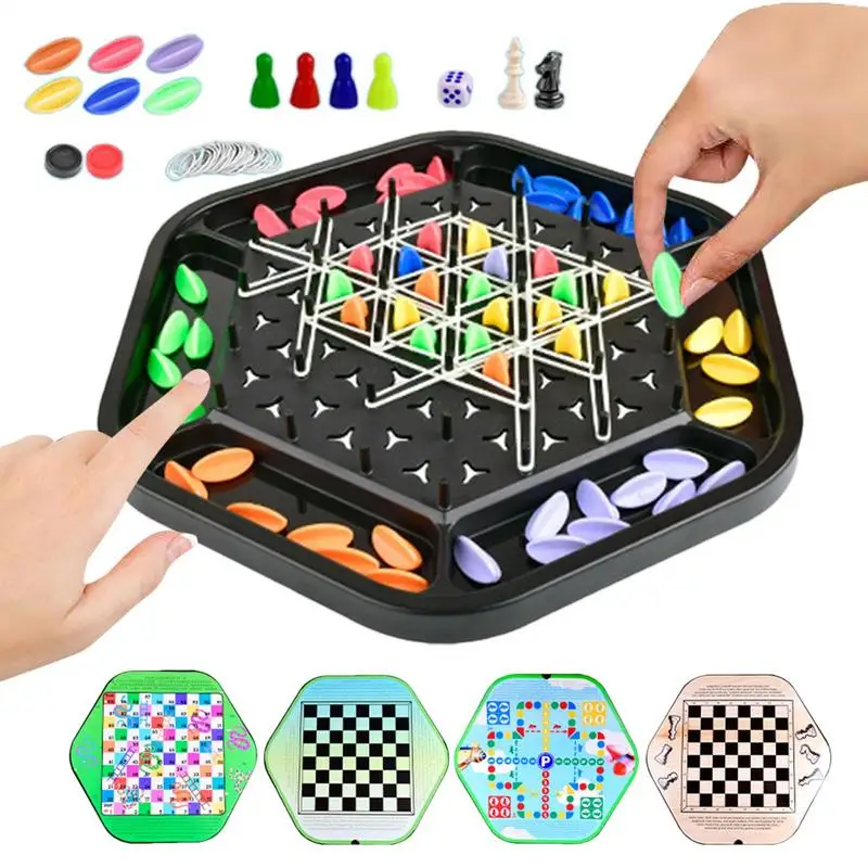 

Snake Ladder Board Game 4 In 1 Board Games For Family Night Chain Snake Flying Chess Checkers Chess Interactive Game For Toddler