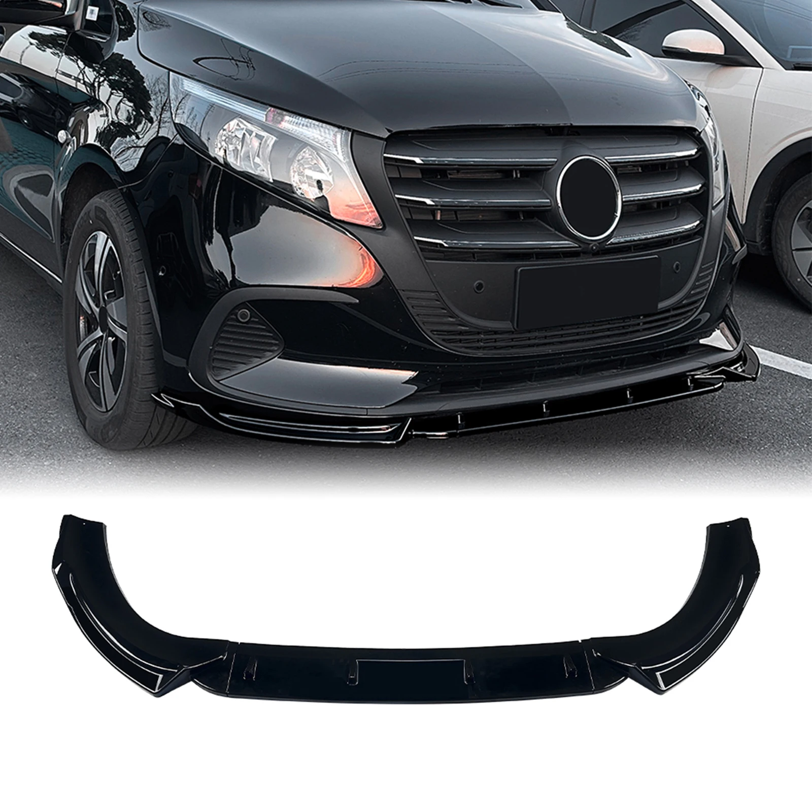 Für Mercedes Benz V-Klasse W447 2024-2025 Frontstoßstangen-Spoilerlippe Carbon-Optik/Hochglanz-Schwarz Unterer Splitter-Schutz