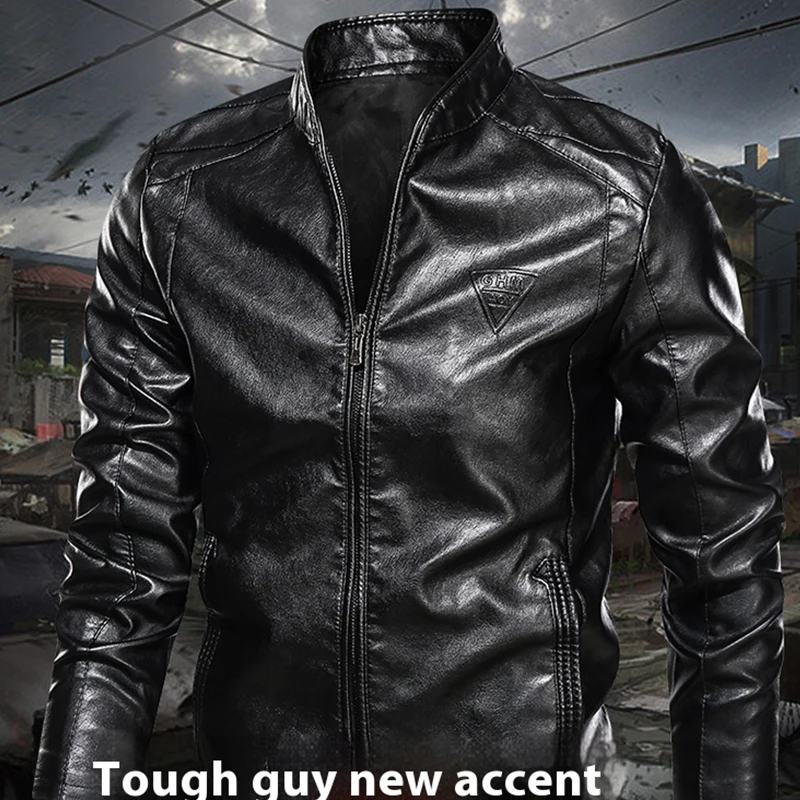 

2024 Autumn Stand Collar Motorcycle Men Wash Leather Jacket Fall/Winter Motorbike Jacket Men Leisure PU Leather Jacket
