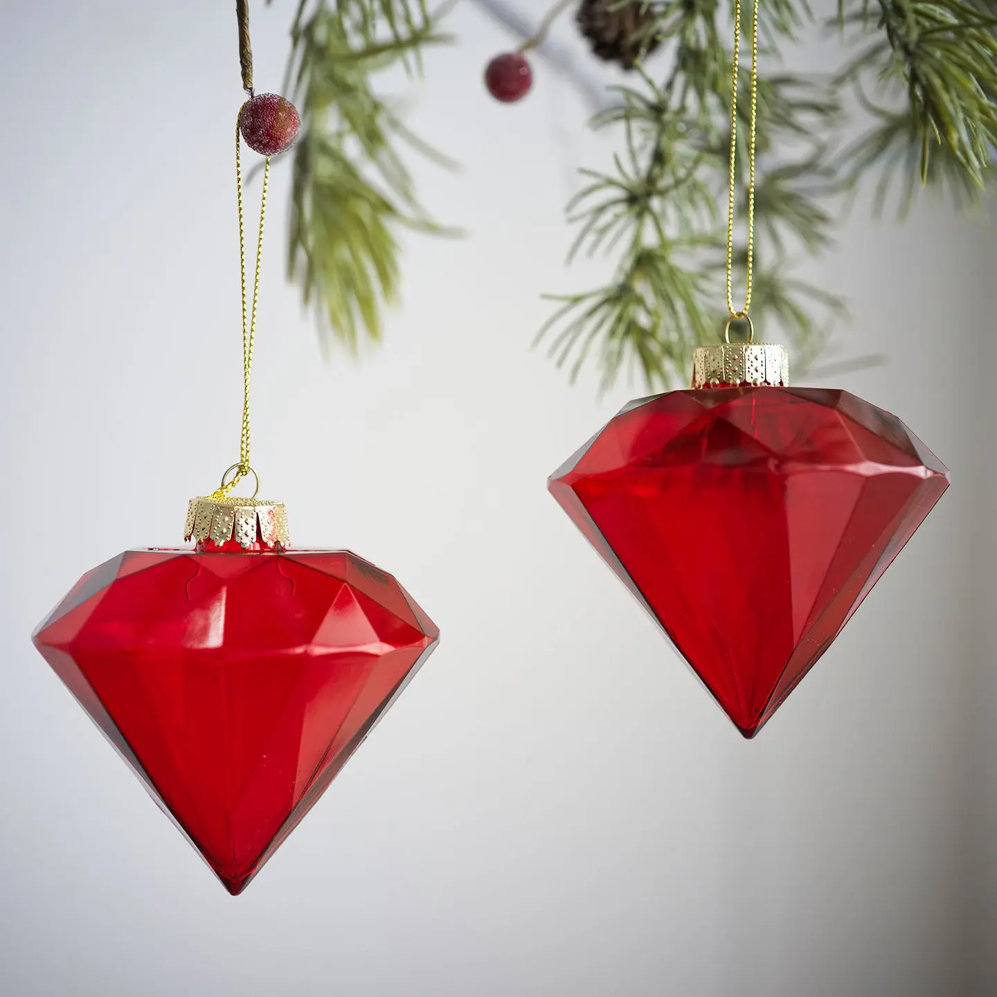 Acrylic Gem Red Pendant Christmas Tree Ornament Plastic Diamond Hanging Roof Decoration