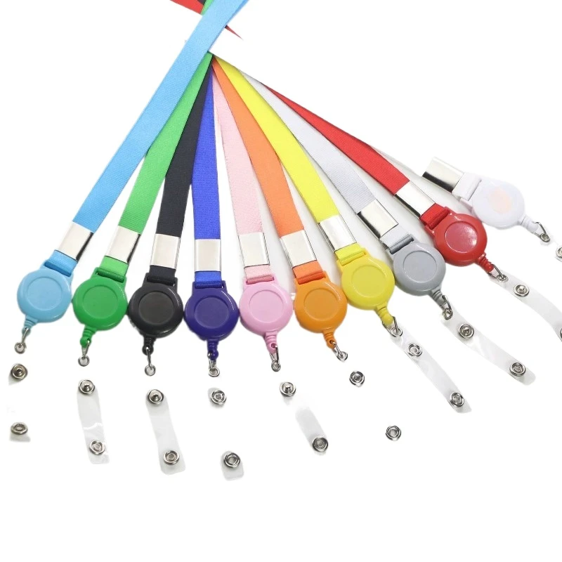 

1Pc Retractable Lanyard for Staff Working Permit Case Solid Color Polyester Neck Strap Easy To Pull Name ID Card Lanyards