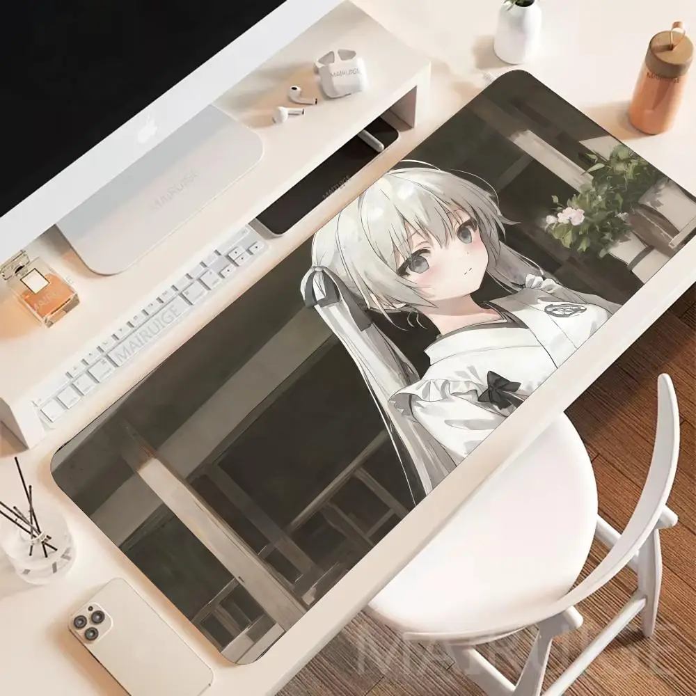 

Потрясающий бело-волосатый коврик для мыши для девочек, настольный аксессуар, эстетический игровой большой коврик для мыши XXL, нескользящий коврик для ноутбука и планшета со швами, мини-P