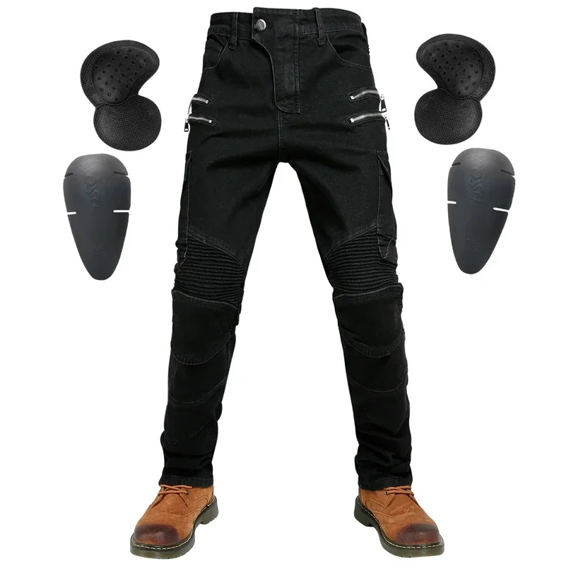 

man Motocross Pants S- 6XL extra large Motorcycle Pants Black Men Moto Jeans Zipper Protective Gear Blue Motorbike Trousers fat