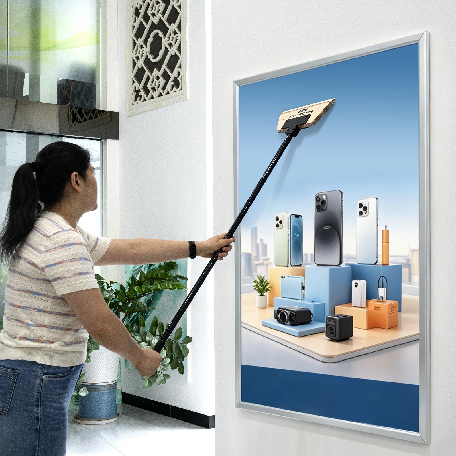 EHDIS 12-Inch Wide Wallpaper Smooting Wooden Squeegee With Extended Handle Office Glass Film Vinyl Wrapping Timber Scraper Tool