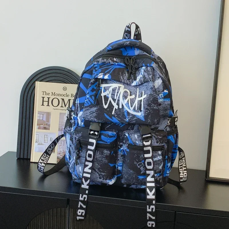 Nylon Personalized Graffiti Large Capacity Backpack Version Versatile Short Distance Travel Bag Korean Sweet Computer Men's Bag 