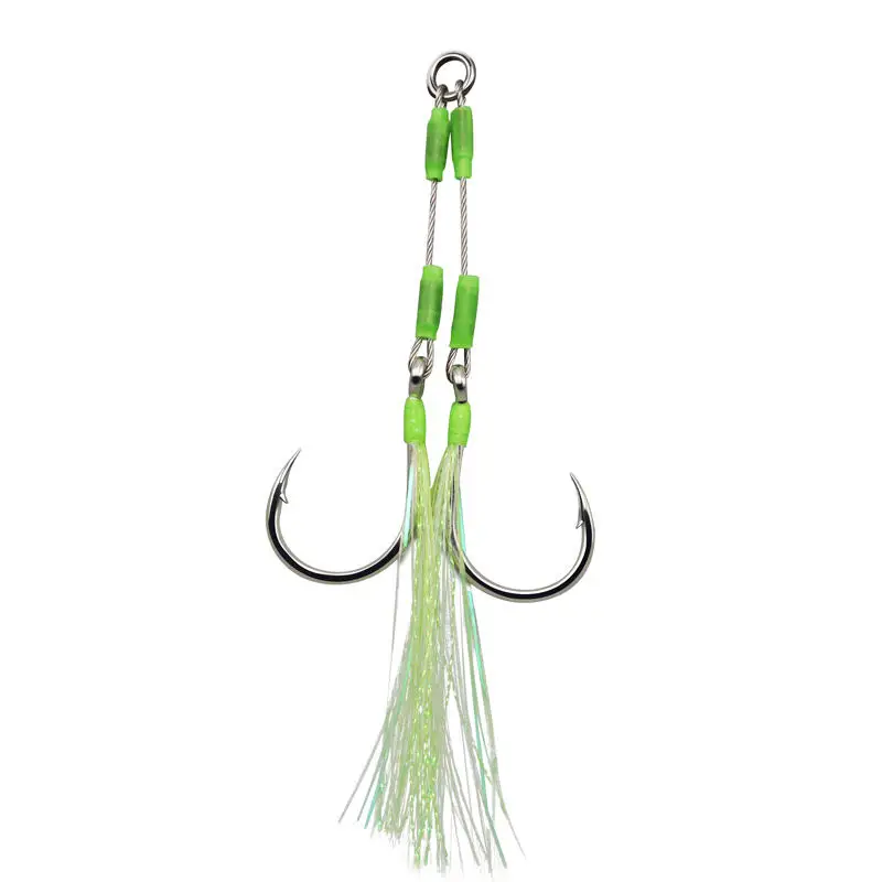 ZYZ 2pcs/Lot Fishing Jig Assist Hooks Stainless Steel Line Luminous Tube Feather Solid Ring Jigging Fishhook Boat Fishing Tackle