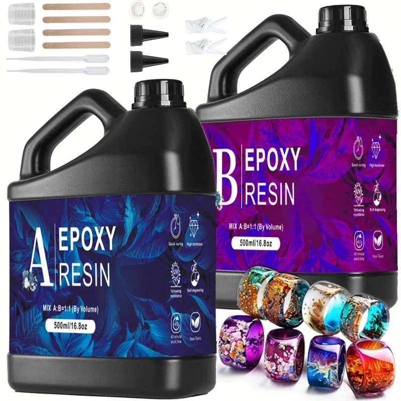 300/500/1000ML Coating Crystal Clear Epoxy Resin Kit Self-Leveling, Anti-Yellowing, Suitable for Artwork、Jewelry Mold Table Top