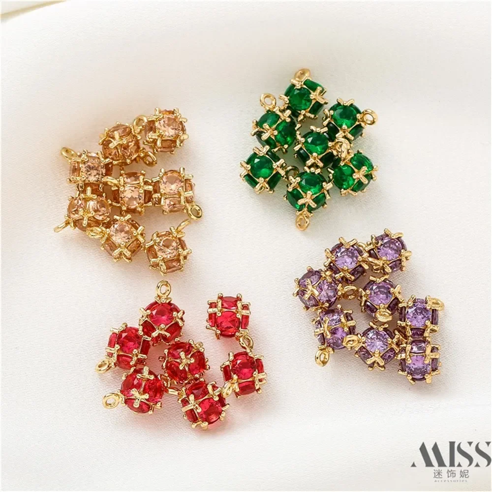 

14K Gold Bag Color-preserving Zircon Pendant Ball Champagne Rose Red Lavender Emerald DIY Accessories Jewelry
