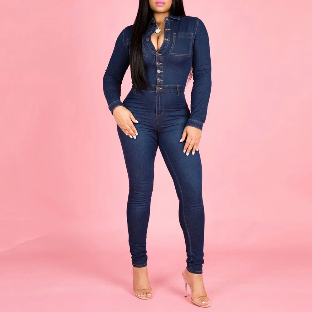 

Denim Overalls Women 2024 Jeans Lady Jumpsuit Denim One Piece Pants Long Sleeve Jumpsuits Trousers Female Rompers Streetwear