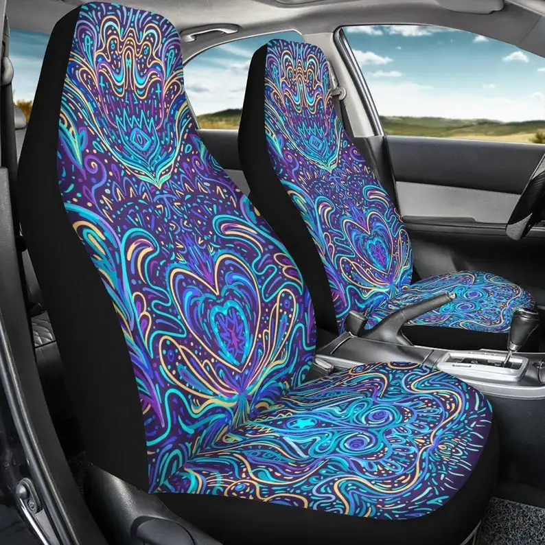 

Psychedelic Blue Car Seat Covers - Colorful Seat Covers, Vibrant Trippy Print, Rave Car Accessories, Custom Front Car Seat Cover