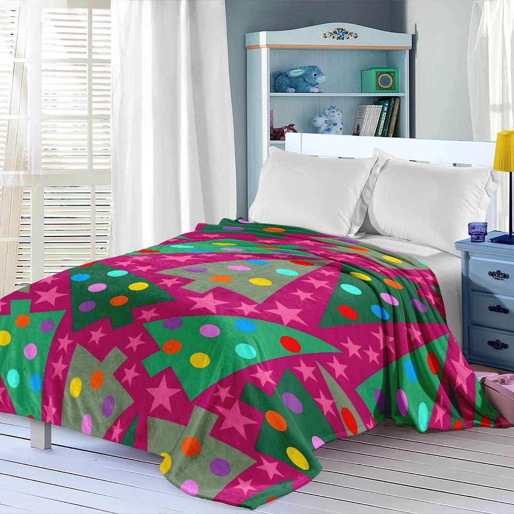 Pink Green Xmas Trees Flannel Blanket Perfect For Sofa Office Bed Travel Sleep Read Relax Camping Four Season Use