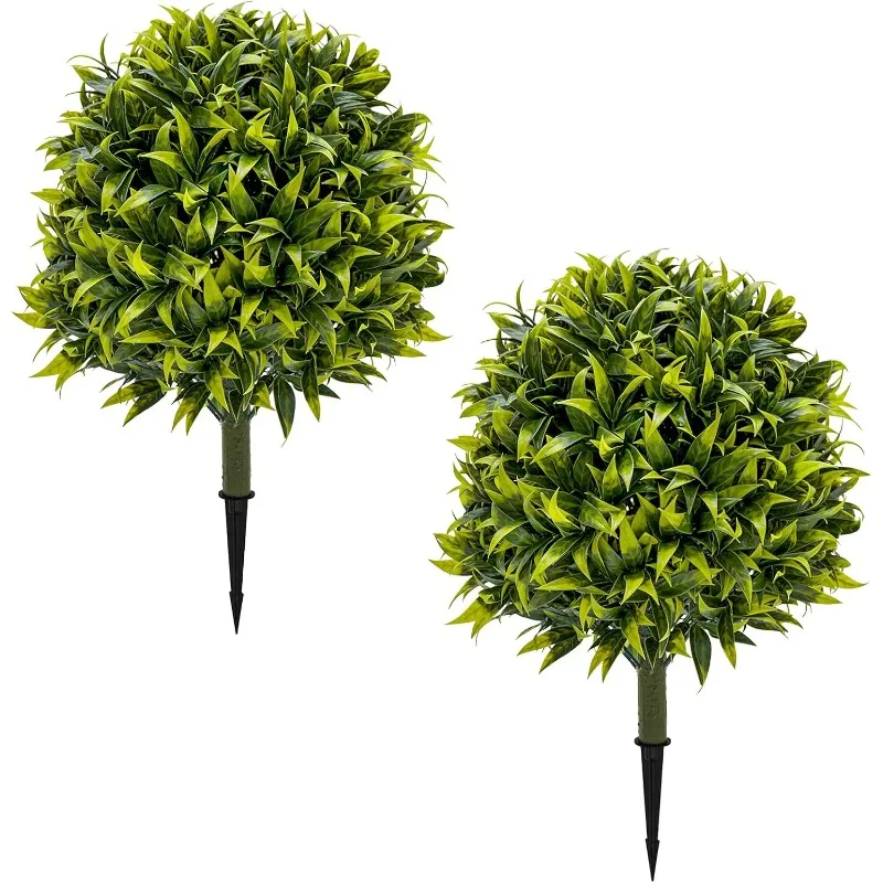 

Faux Plants Outdoor Topiary Trees Set of Artificial Boxwood Balls Greenery Bushes with Ground Spikes