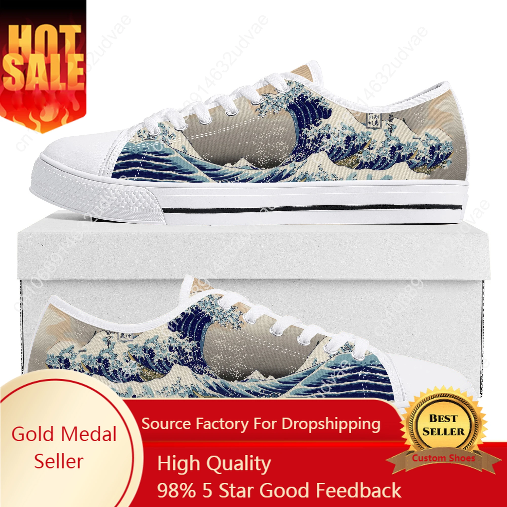 The Great Wave off Kanagawa Printmake Low Top Sneakers High Quality Mens Womens Teenager Canvas Sneaker Couple Shoes Custom Shoe