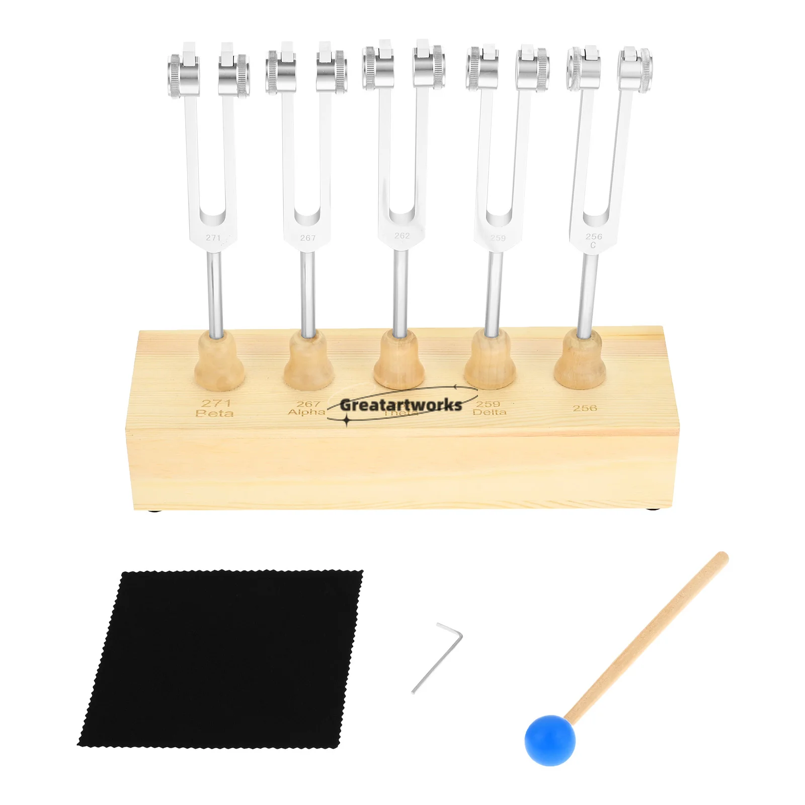 Cérebro Tuning Fork Conjunto com Caixa de Voz de Madeira Meditação do Sono Profundo Eeg Delta Theta Alfa Beta 256hz 259 262 267 271hz Pcs