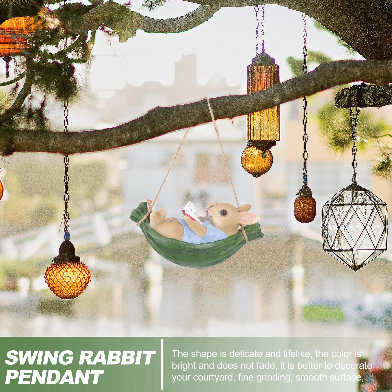 

Rabbit Swing Tree Hanging Decor Comfortable Texture Durable Safe Gardening Decoration Animal Statue Tree Decor