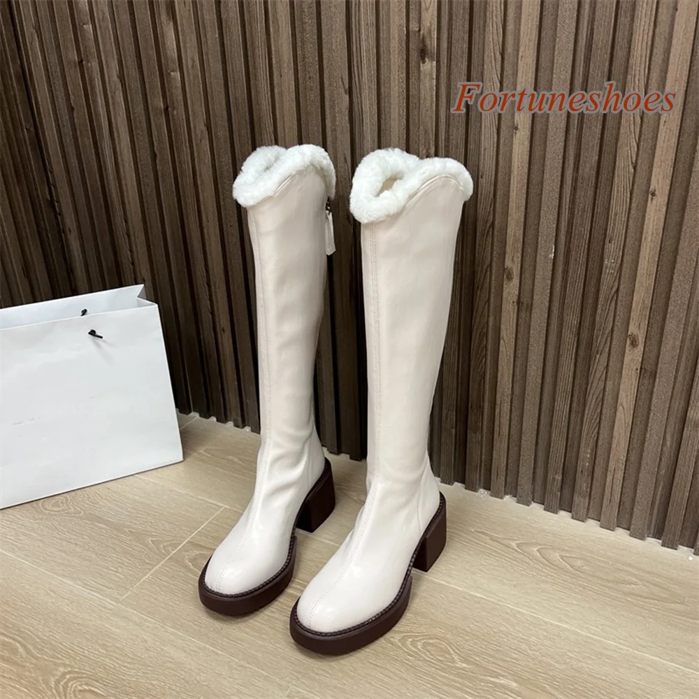 

Round Toe Back Zipper Boots Knee High Solid Chunky Heel Women Boots Fashion Sweet Casual Winter/autumn 2024 New Arrivals Boots