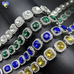 Brilliant Multi Colors Iced Out Bracelet for Men Women 12mm Tennis Chain Hip Hop Cuban Necklace Square Rhinestones Glass Jewelry