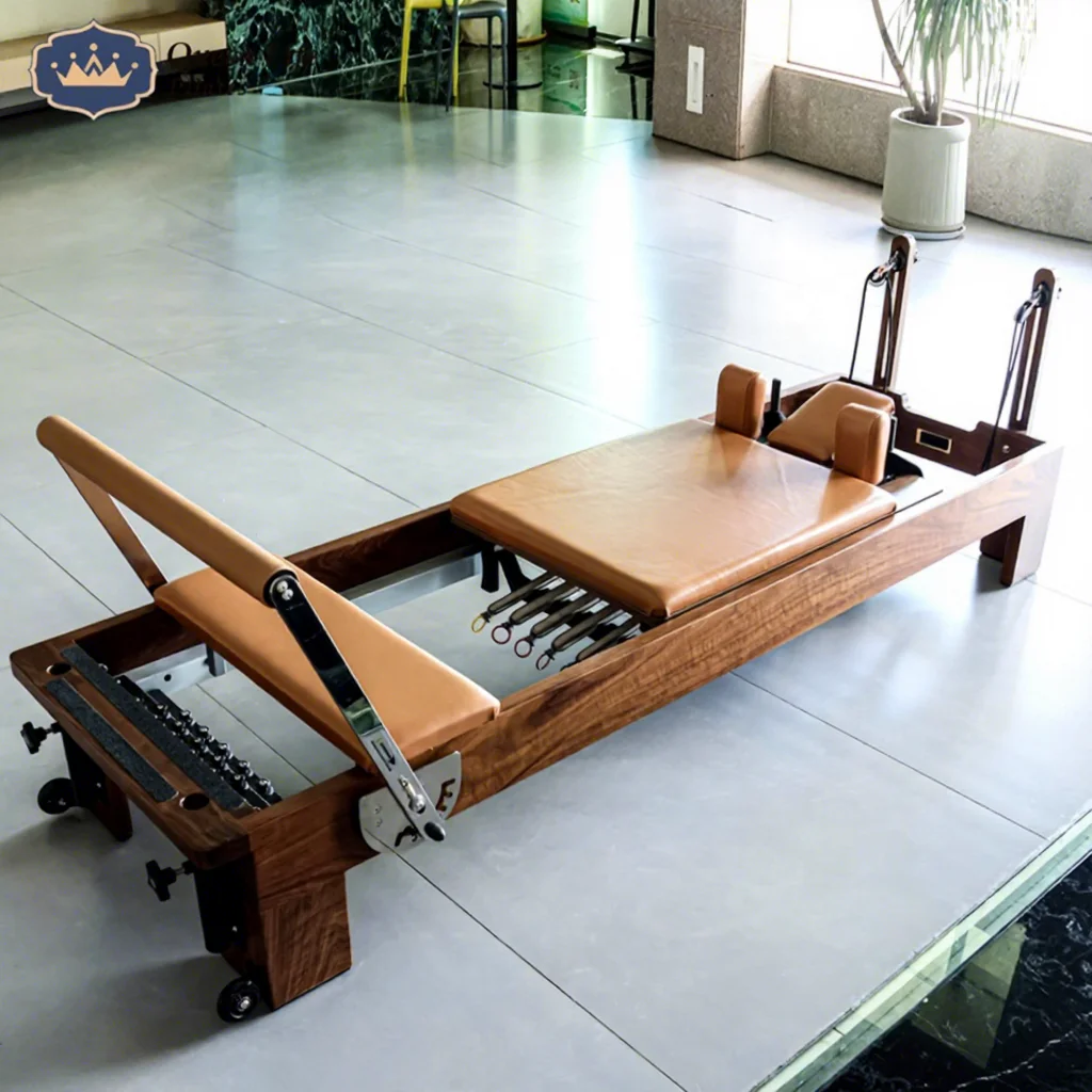 Premium Custom Leather Color 5 Spring Resistance System Yoga Training Bed Walnut Wood Reformer Pilates Machine