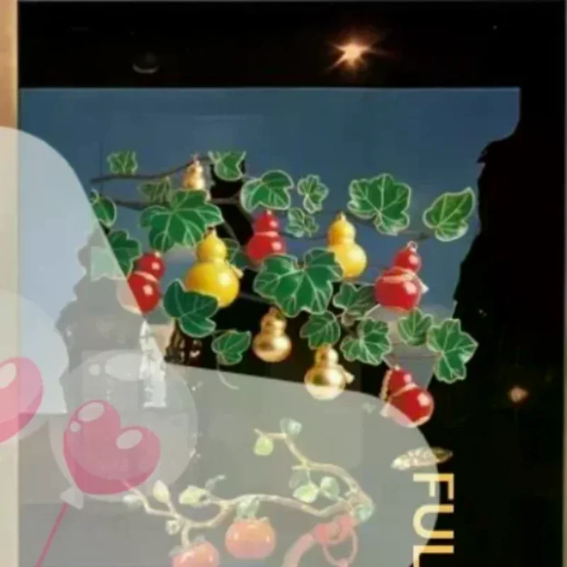 2 Sheets Anti-static Gourd Fu Window Sticker 3D Effect Plastic Glass Door Decals Chinese Style Gold Ingots Wall Stickers