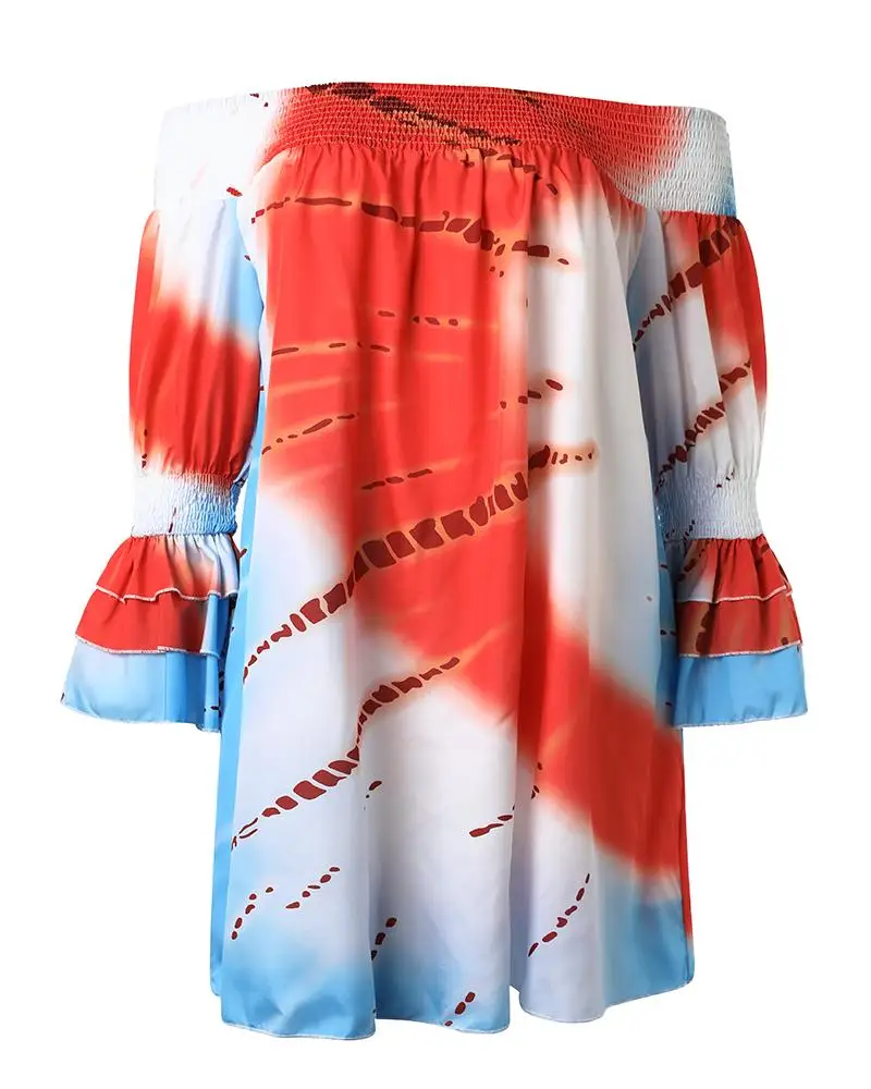 Plus Size Tie Dye Print Off Shoulder Casual Dress