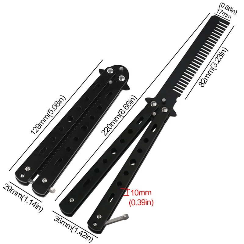 Butterfly Knife Comb Foldable Comb Stainless Steel Practice Training  Beard Moustache Brushe Salon Hairdressing Styling Tool
