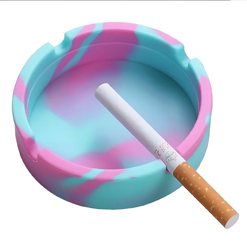Silicone Ashtray Marbled Pink Green Deep Catch Basin Indoor Outdoor Tabletop Cigarette Ash Holder