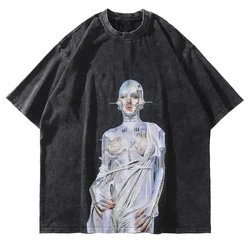 Dark Goddess Oversized Hip Hop T-Shirt Men Summer Men's Streetwear Vintage Printed TShirt Cotton Tee Shirts Washed Short Sleeve