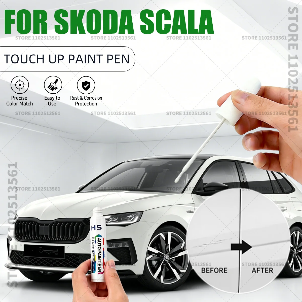 For Skoda Scala Moon White Graphite Grey Magic Black Brown Green Car Paint Repair Pen Restores Original Factory Paint Finish