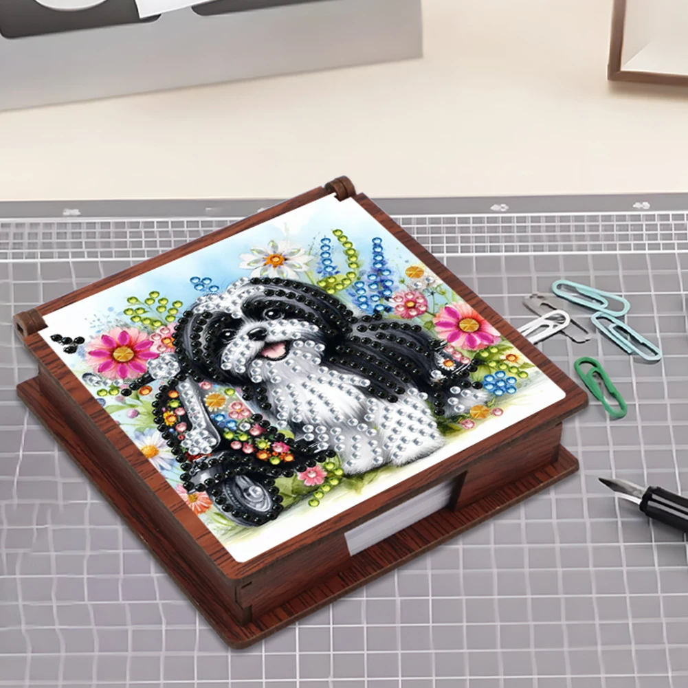 طقم طلاء ماسي خشبي 5D صندوق ملاحظات DIY صندوق ملاحظات فني ماسي للمنزل والمكتب واللوازم المدرسية وهدايا العيد