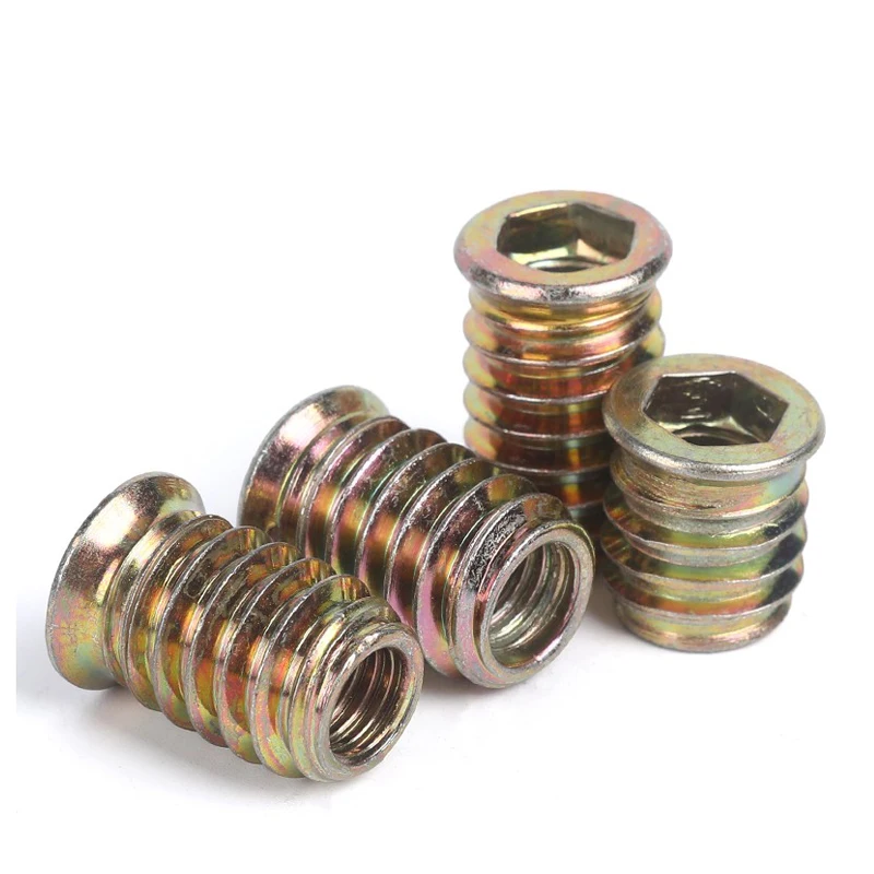10pcs/50pcs M6 M8 M10 Zinc Alloy Iron Inside Carbon Steel Hex Socket Drive Insert Nuts Threaded For Wood Furniture