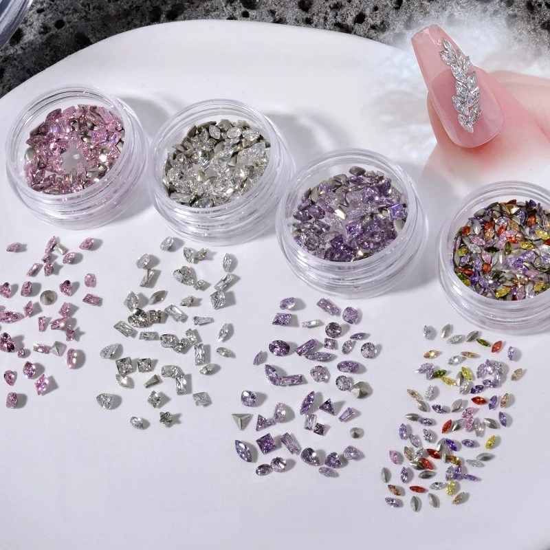 49Pcs Mini Plated Base Zircon Nail Charms, Sparkly Mixed Color Pointed Back Micro Zircons Luxury DIY Manicure Accessories