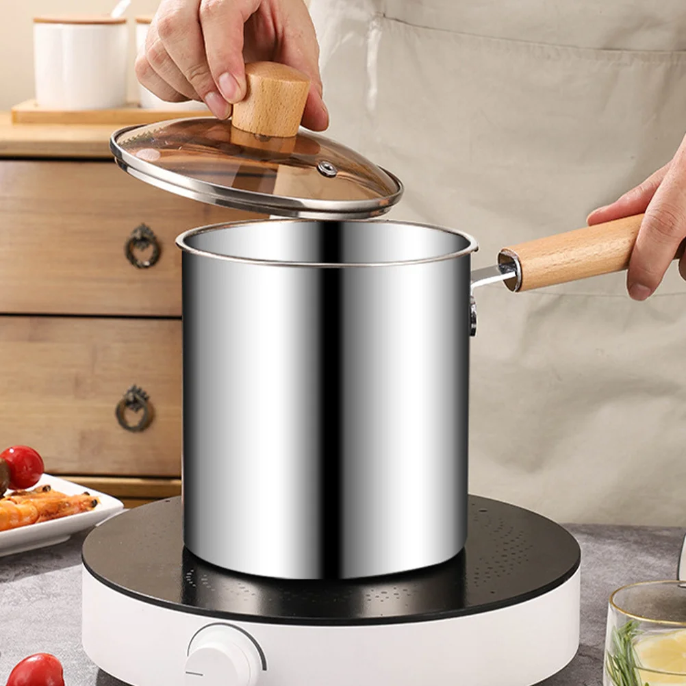 

Набор: кастрюля из нержавеющей стали с деревянной ручкой, корзина для жарки, для домашней глубокой жарки, кухонная посуда, портативная молочная кастрюля, фритюрница