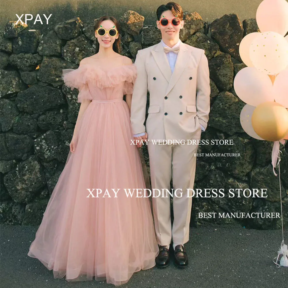 

XPAY Elegant Blush Pink Korea A Line Evening Dresses Spaghetti Straps Sweetheart Prom Wedding Photos Shoot Custom Party Gowns