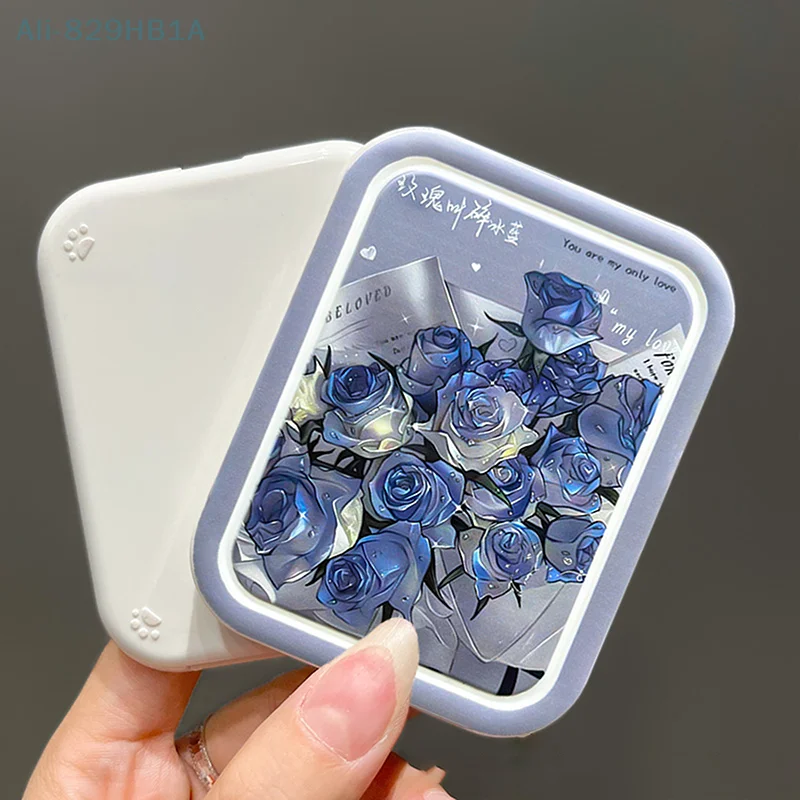 Miroir de maquillage pliable portable pour femmes, peinture à l'huile, fleurs, rectangle, cosmétique, outils de poche