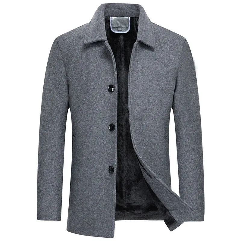 Men Solid Color Turn-down Collar Long Sleeve Single Breasted Simple Basic Casual Wool Jackets American Style Fashion Coats Tops