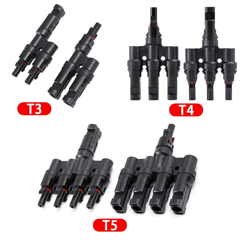 1Pair PV T Type Photovoltaic Solar Connector 1000V 30A Male Female 1 To 2/3/4/5/6 PV Plug 2/3/4/5/6IN 1OUT Adapter
